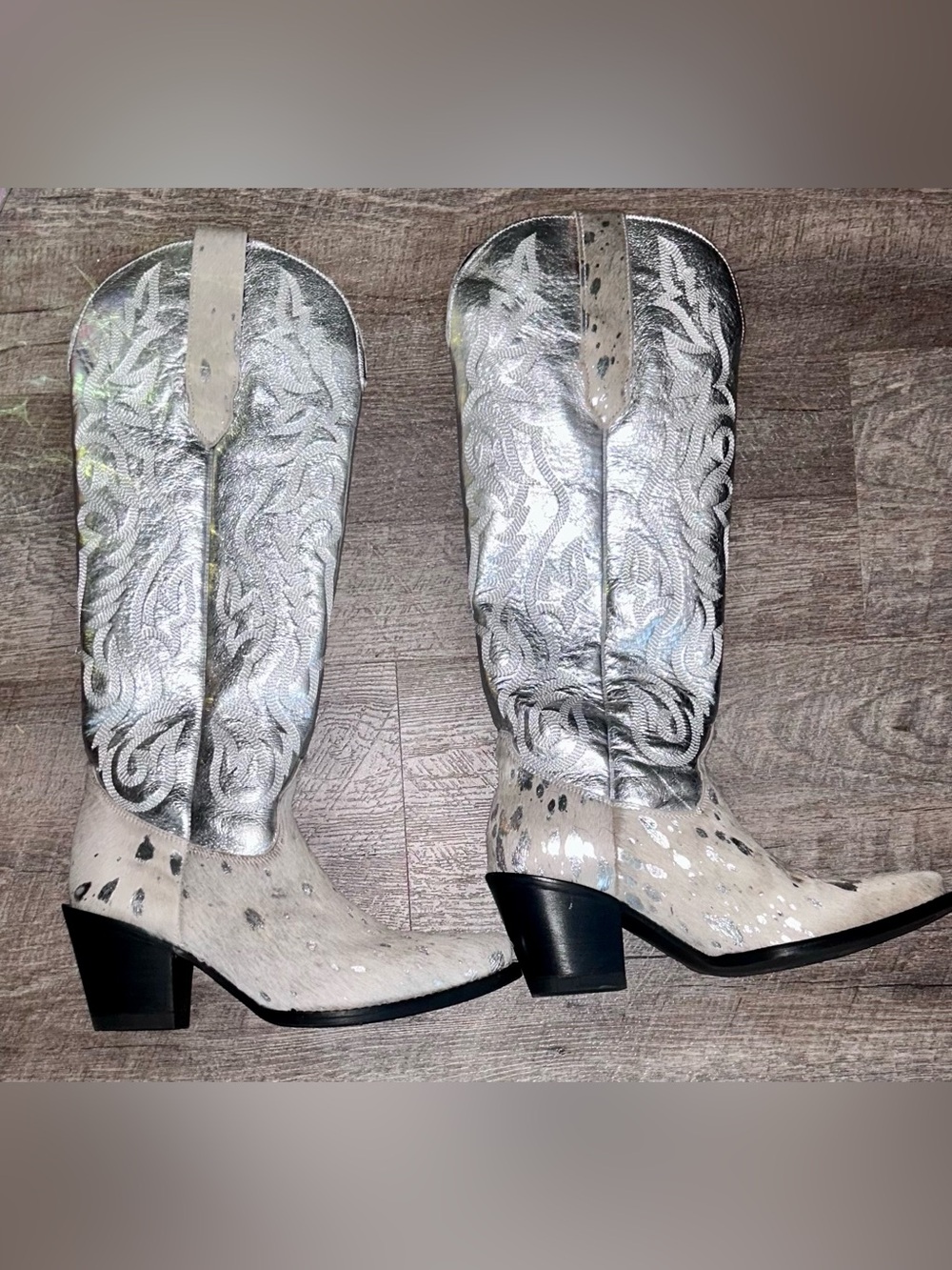 Dingo Metallic Silver” Take No Bull” Over the Knee Snip Toe Leather/Harion Boot - Picture 2 of 10